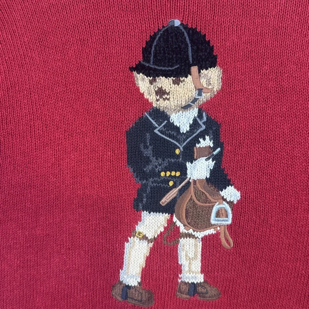 RARE Vintage 90s Polo‎ Ralph Lauren Red Equestrian Horse Knit Sweater Medium